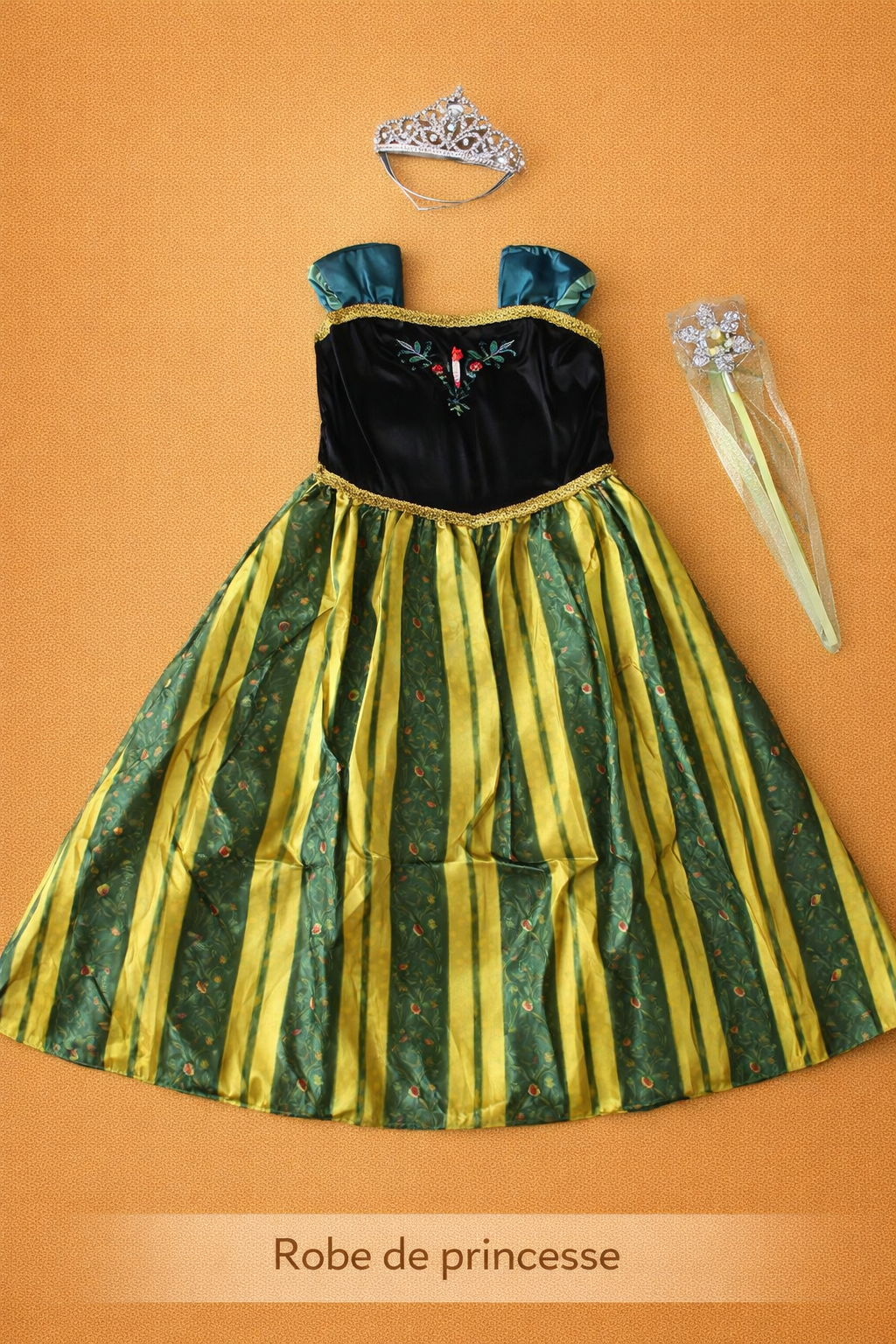 Robe de princesse pour enfant – Avec diadème et baguette magique