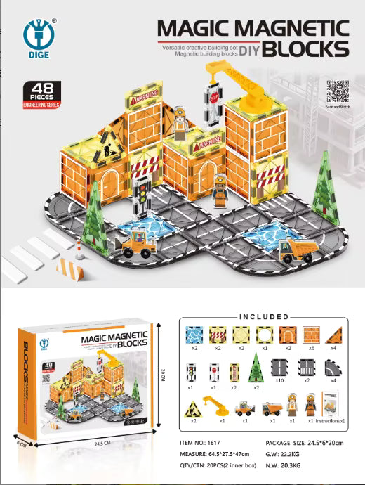 🏗️ Blocs Magnétiques "Le Grand Chantier" (48 Pièces) – Le Jeu de Construction Éducatif et Créatif