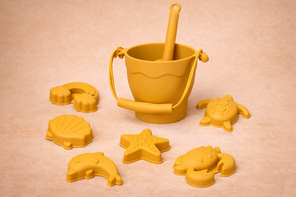🏖️ Set de Plage en Silicone – Seau, Pelle et 6 Moules