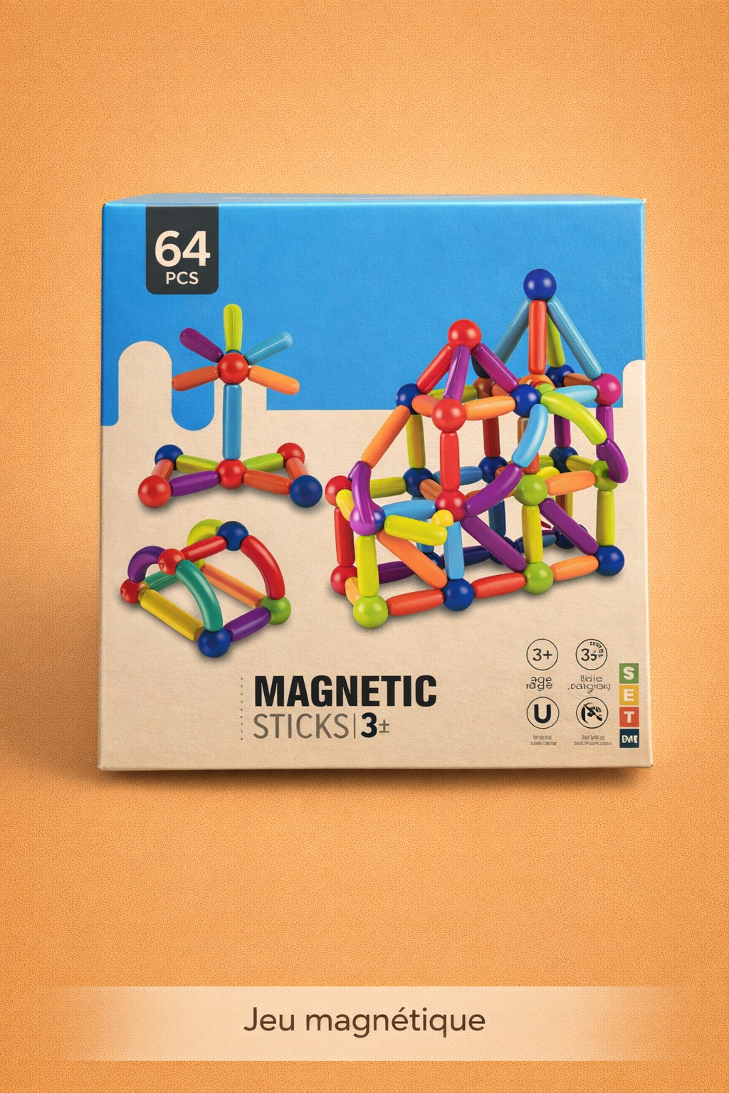 🧩 Jeu de Construction Magnétique (64 Pièces) – Libérez l'Imagination en 3D !