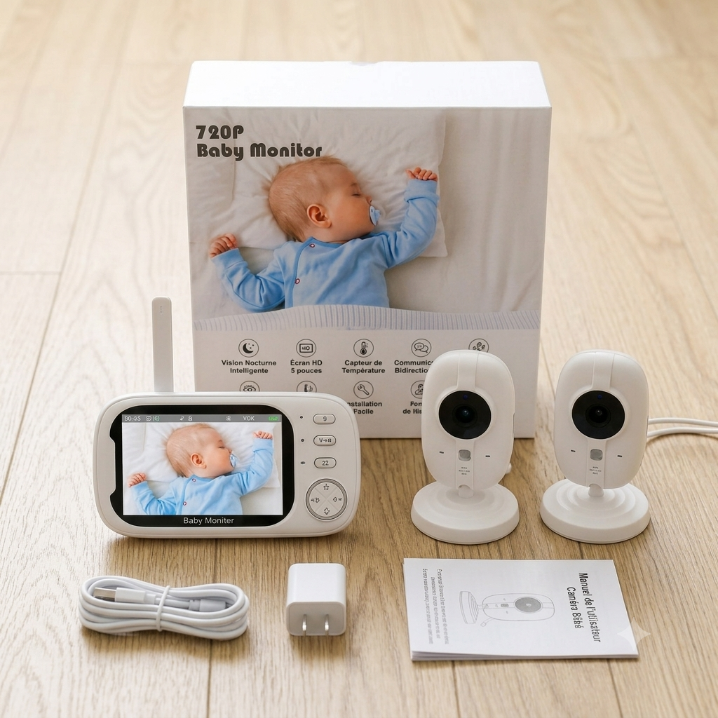 Babyphone Vidéo Haute Définition 720p - Double Caméra et Écran de 5 Pouces